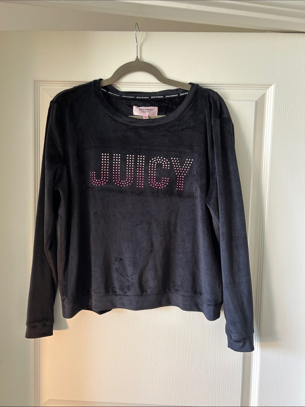 Juicy Couture Black Velour Sweatshirt with Pink Rhinestone JUICY Logo